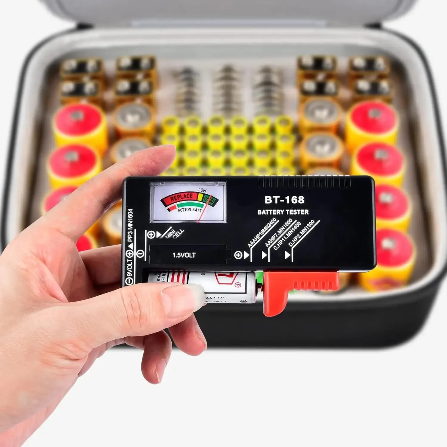 118 Battery Organizer Case Double Mesh Pockets Tester