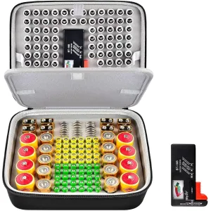 118 Battery Organizer Case Double Mesh Pockets Tester