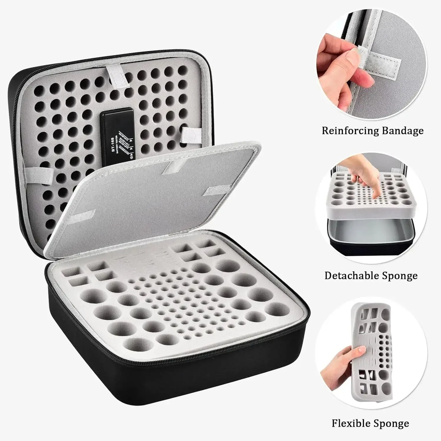 118 Battery Organizer Case Double Mesh Pockets Tester