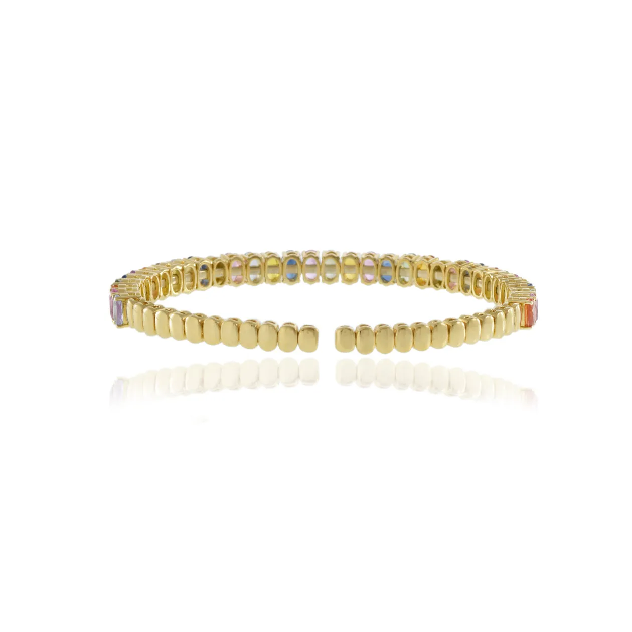 18KT Yellow Gold Multi Color Sapphire And Diamond Cuff Bangle