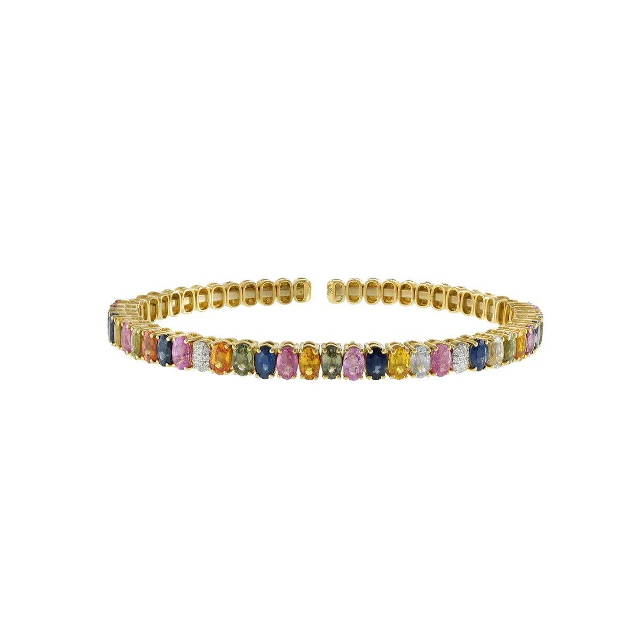 18KT Yellow Gold Multi Color Sapphire And Diamond Cuff Bangle