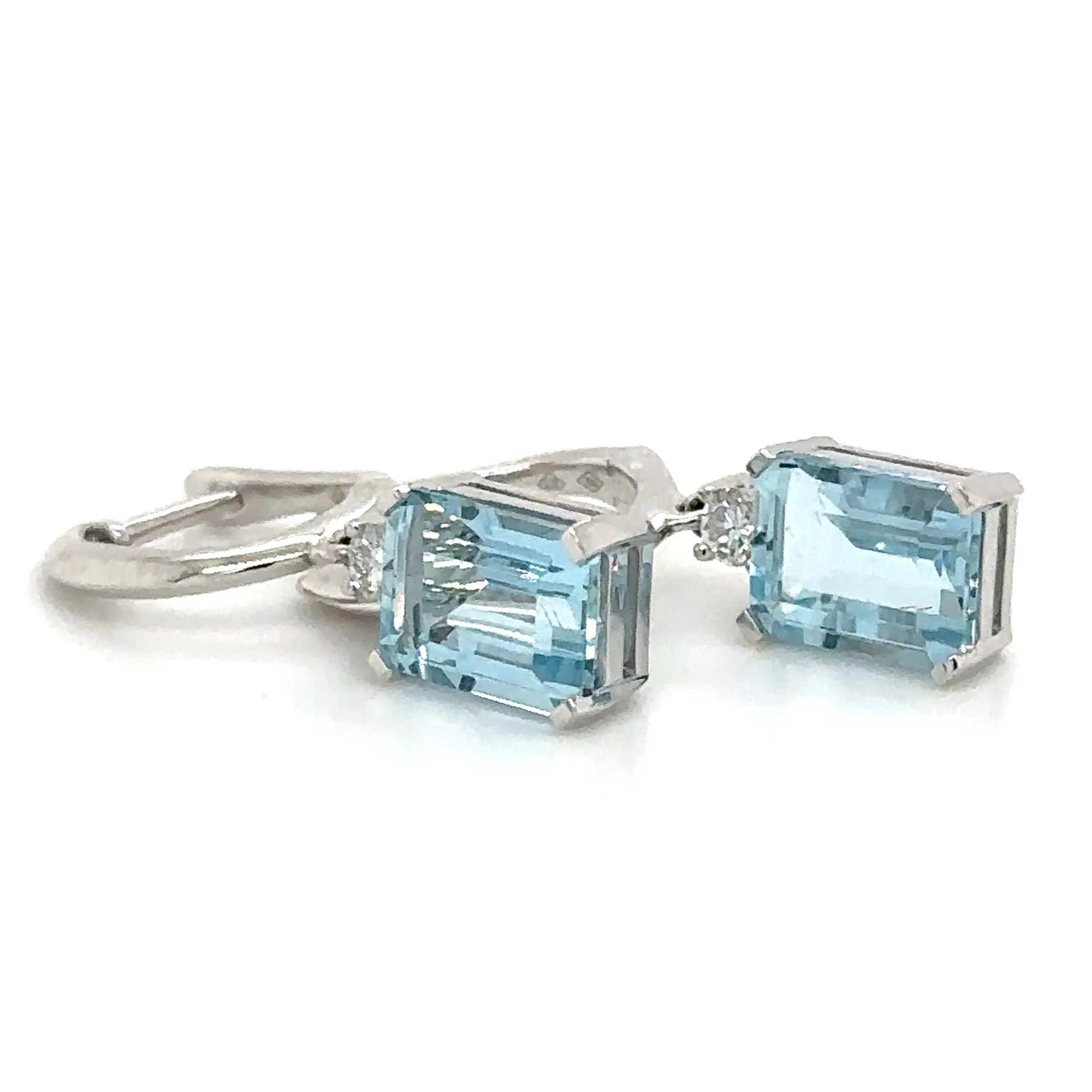 3.19ct tw Aquamarine Emerald cut and Diamond Earrings