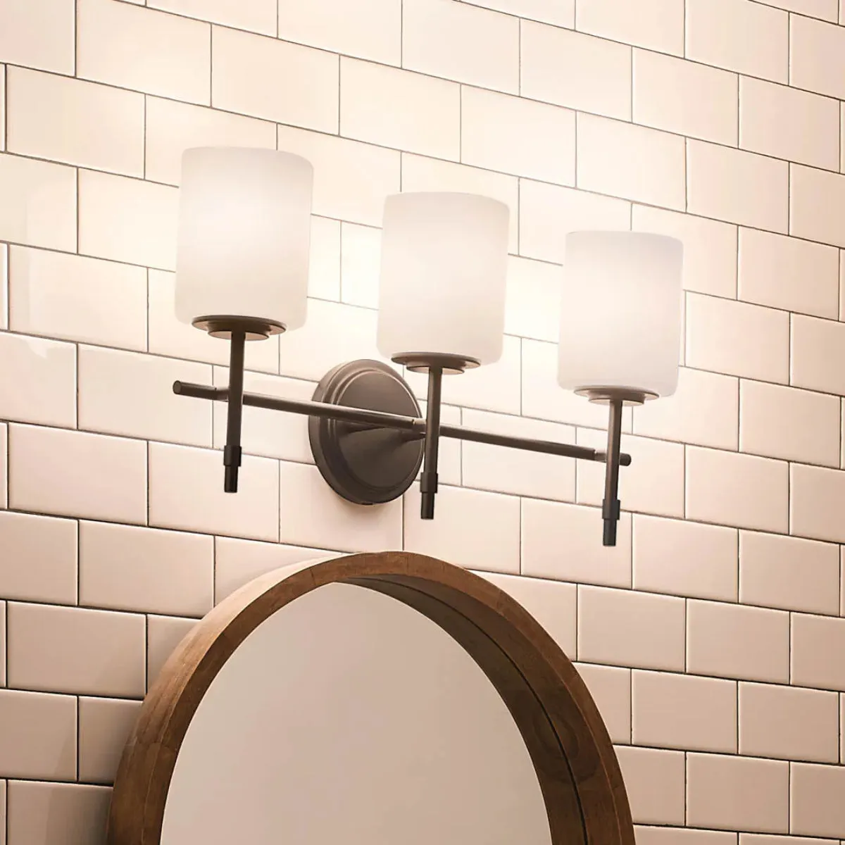 Ali 23 In 3-Lights Bathroom Vanity Light With Satin Etched Cased Opal, Black Finish
