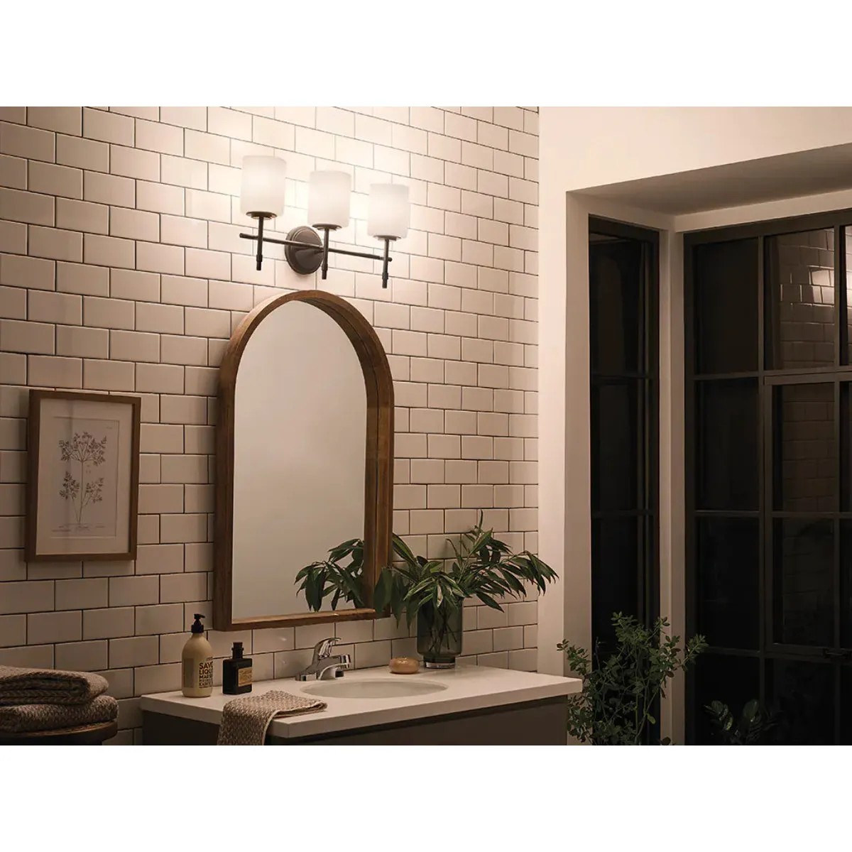 Ali 23 In 3-Lights Bathroom Vanity Light With Satin Etched Cased Opal, Black Finish