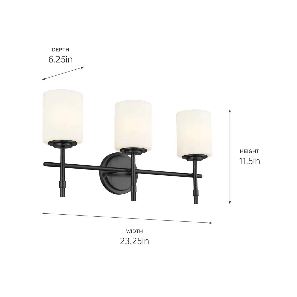 Ali 23 In 3-Lights Bathroom Vanity Light With Satin Etched Cased Opal, Black Finish