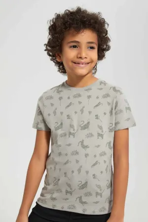 Beige Tiger All Over Print T-Shirt For Boys
