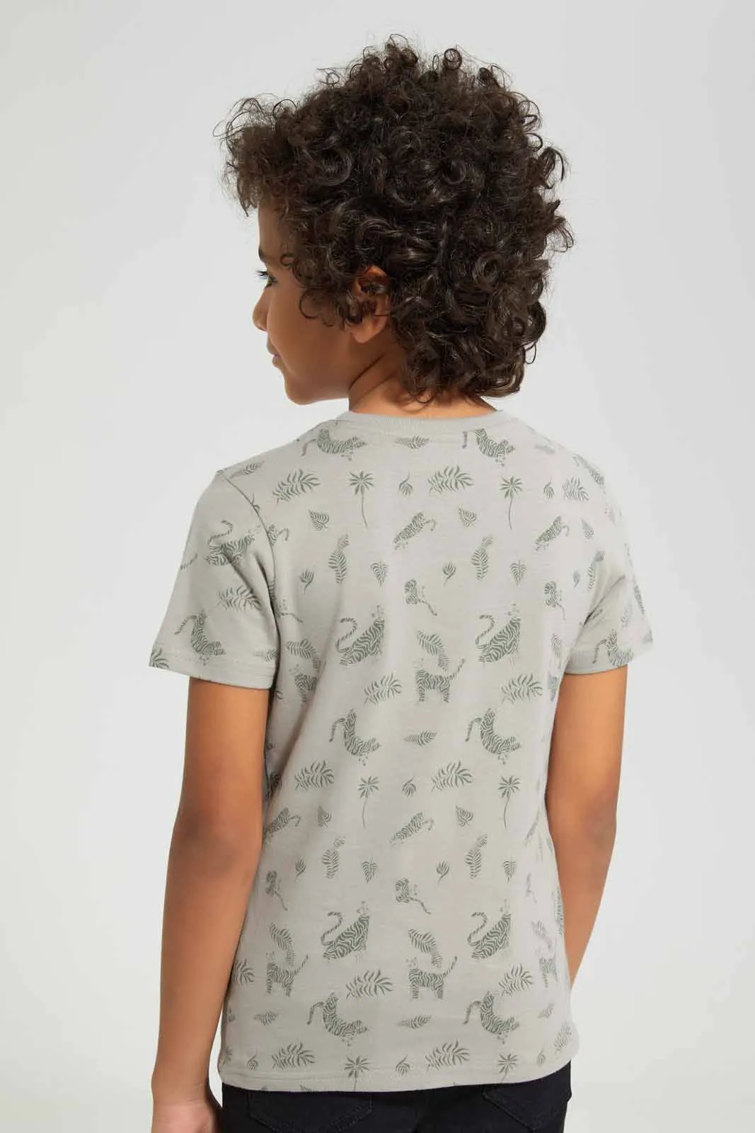 Beige Tiger All Over Print T-Shirt For Boys