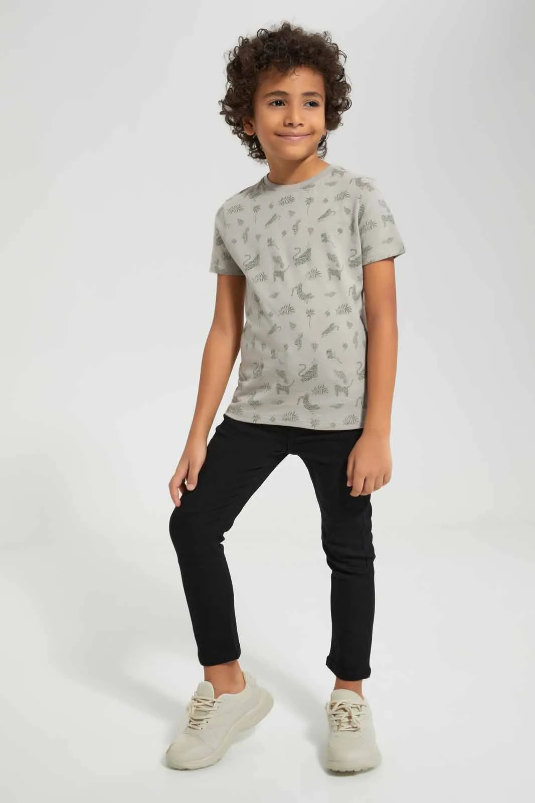 Beige Tiger All Over Print T-Shirt For Boys