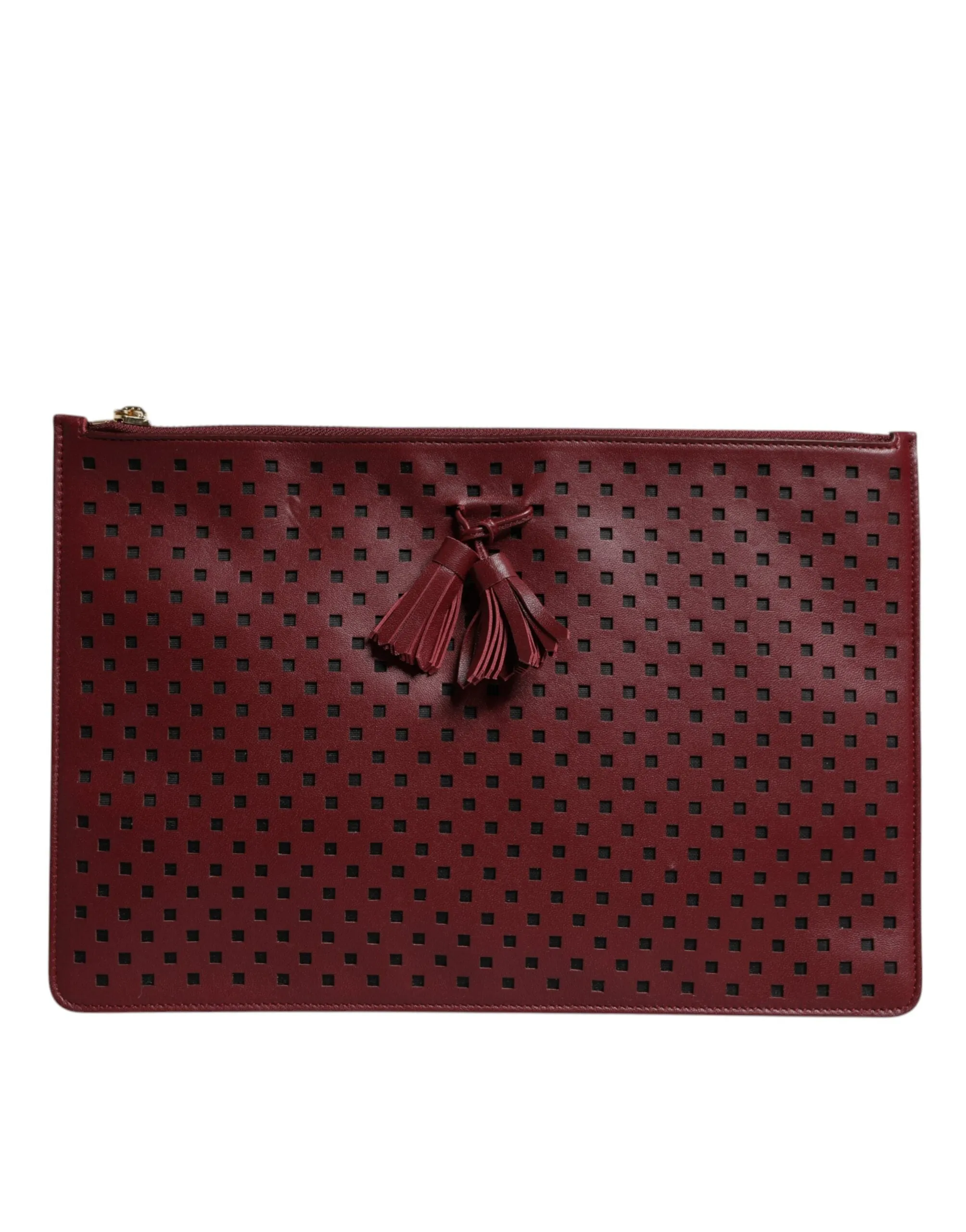 Burgundy Black Logo Embellished Men Zip Flat Pouch Bag