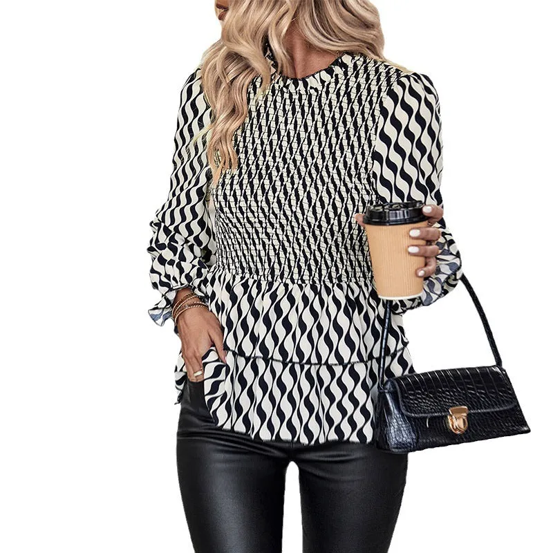 Cascading Contrast Ruffles Long Sleeve Shirt