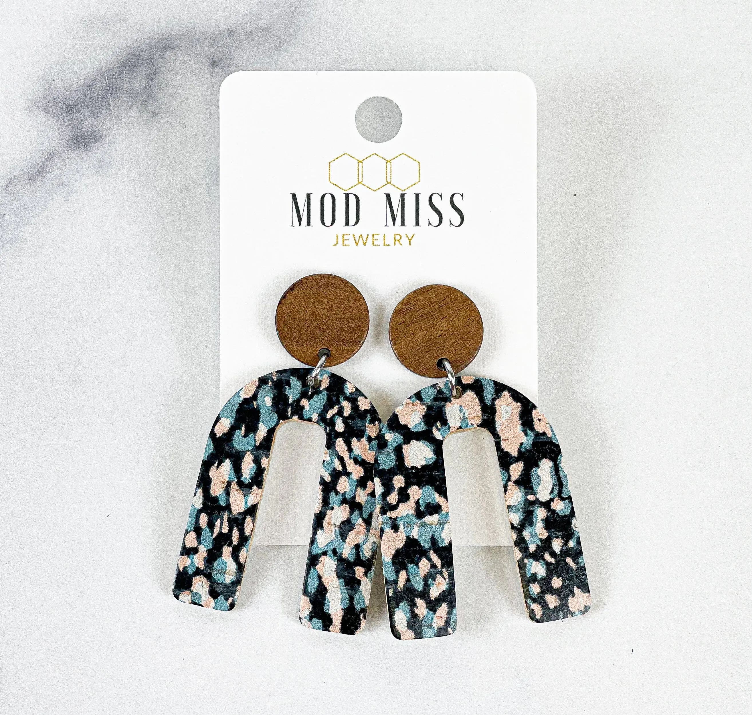 Cork Leather Arch Earring Leopard Bazaar