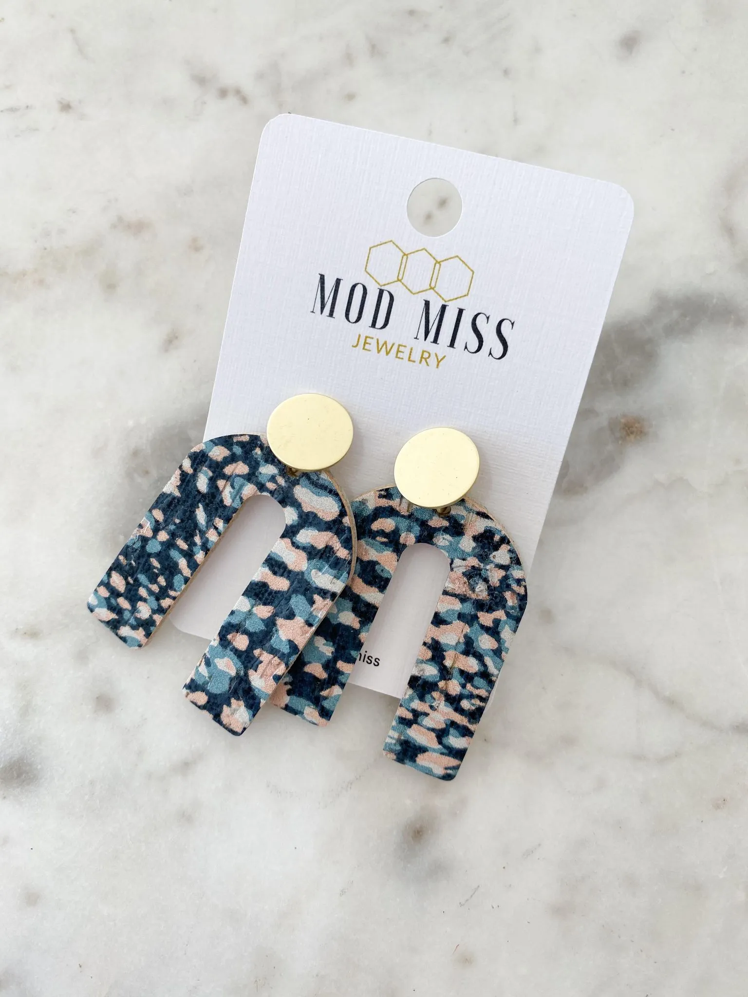 Cork Leather Arch Earring Leopard Bazaar