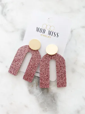 Cork Leather Arch Earring "Fine Glitter Rose Pink"