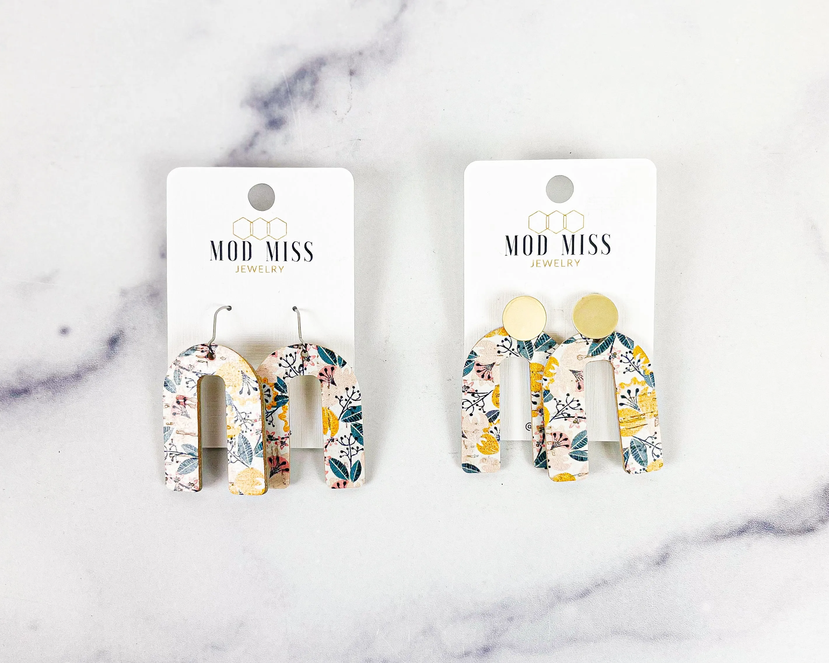Cork Leather Arch Earring "Yellow Fantasy"