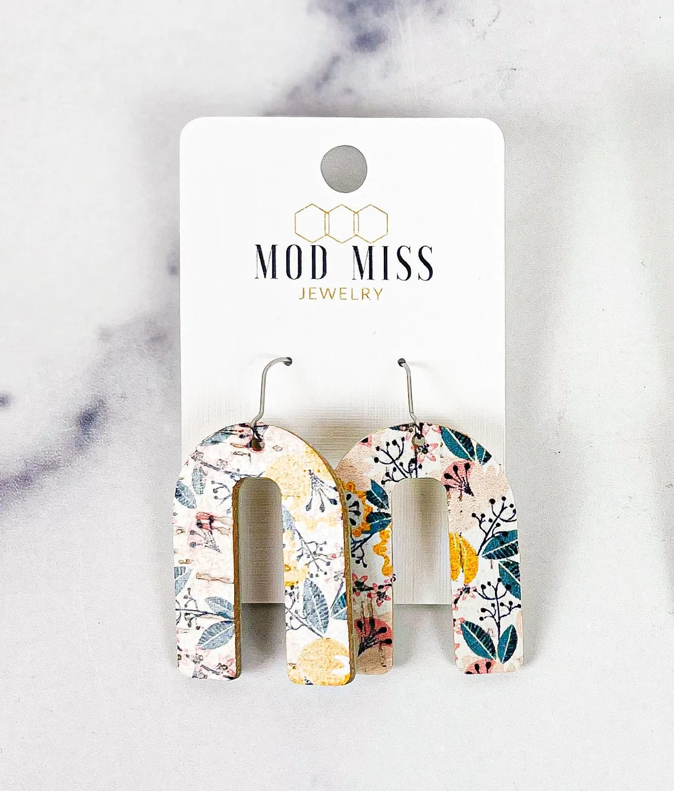 Cork Leather Arch Earring "Yellow Fantasy"