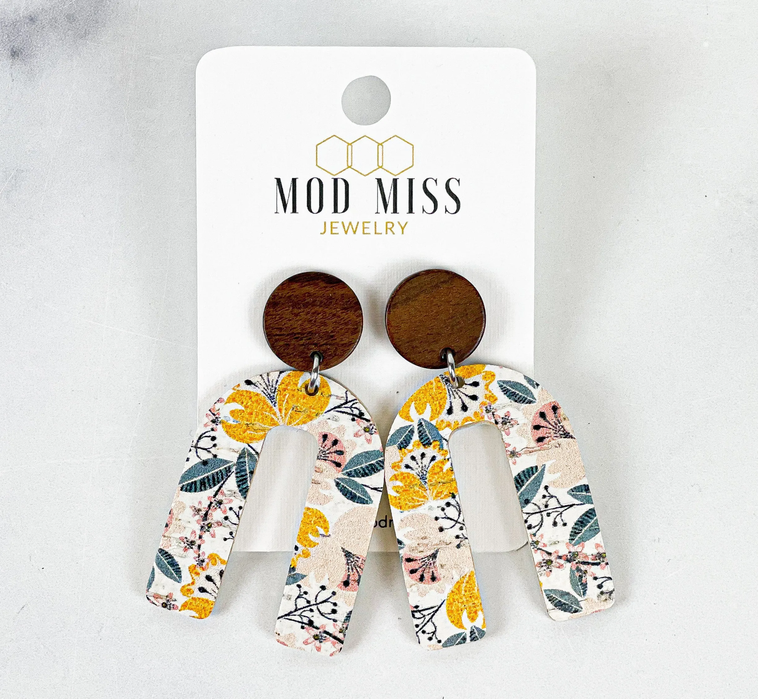 Cork Leather Arch Earring "Yellow Fantasy"