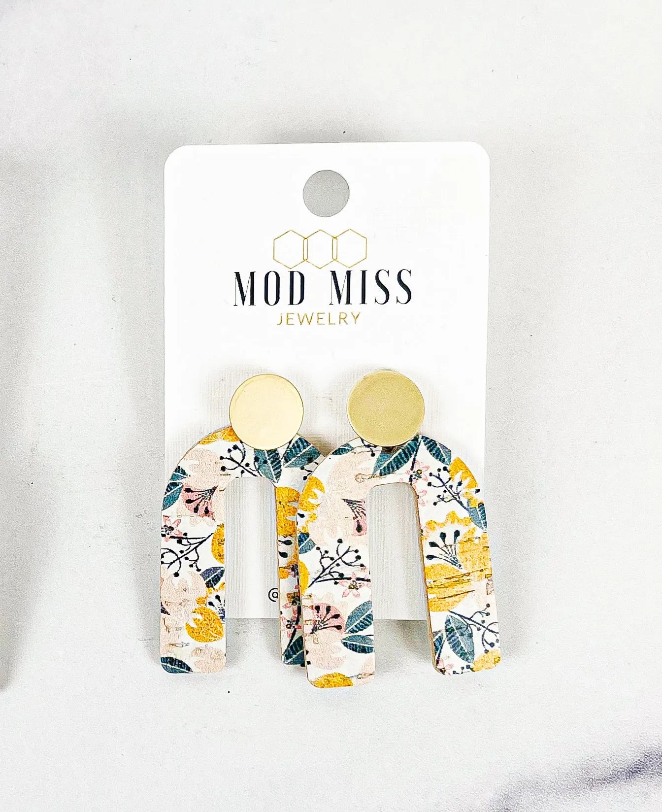 Cork Leather Arch Earring "Yellow Fantasy"