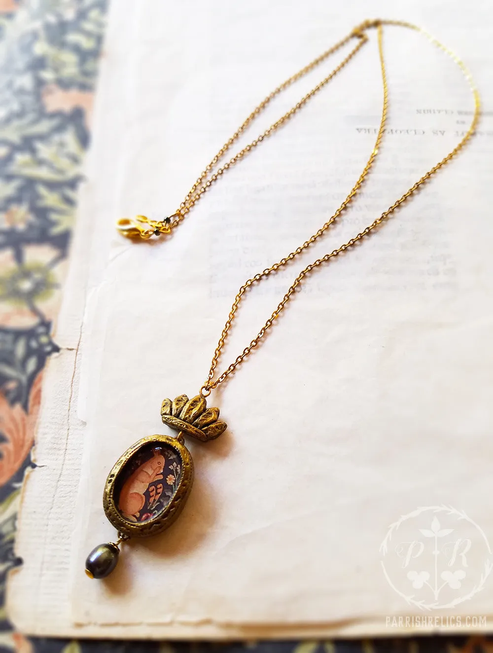 Crowned Tapestry Rabbit Amulet Necklace