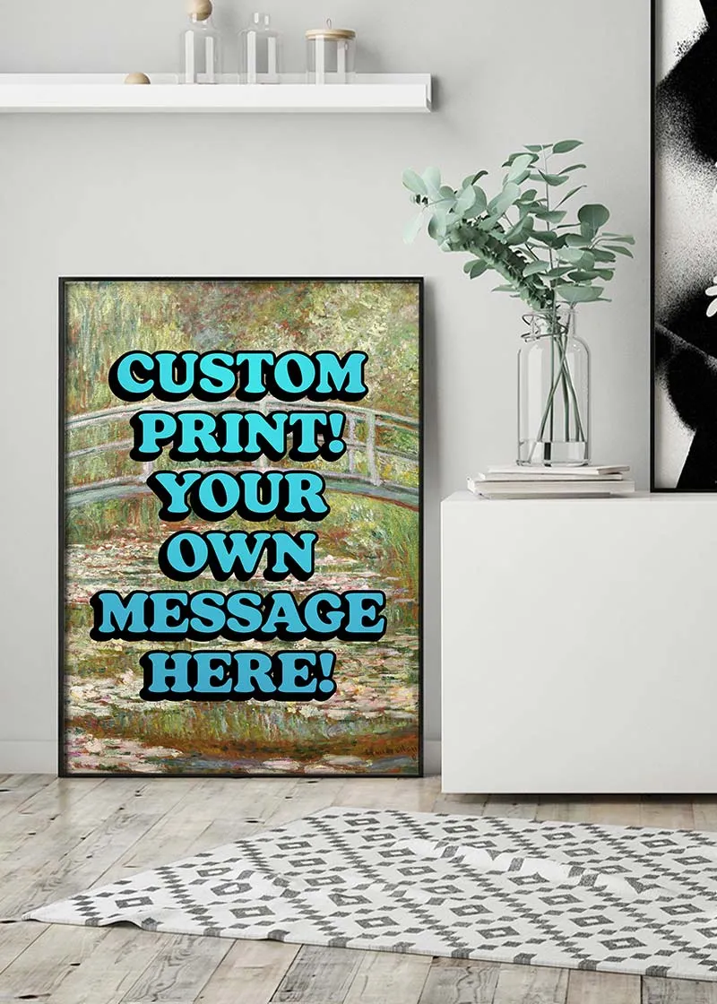 Custom Blue Bold Letters Monet Print