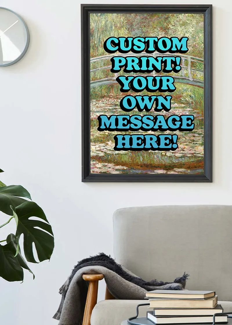 Custom Blue Bold Letters Monet Print