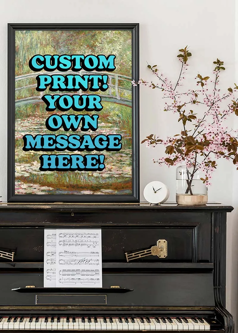 Custom Blue Bold Letters Monet Print