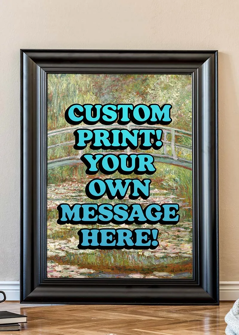 Custom Blue Bold Letters Monet Print
