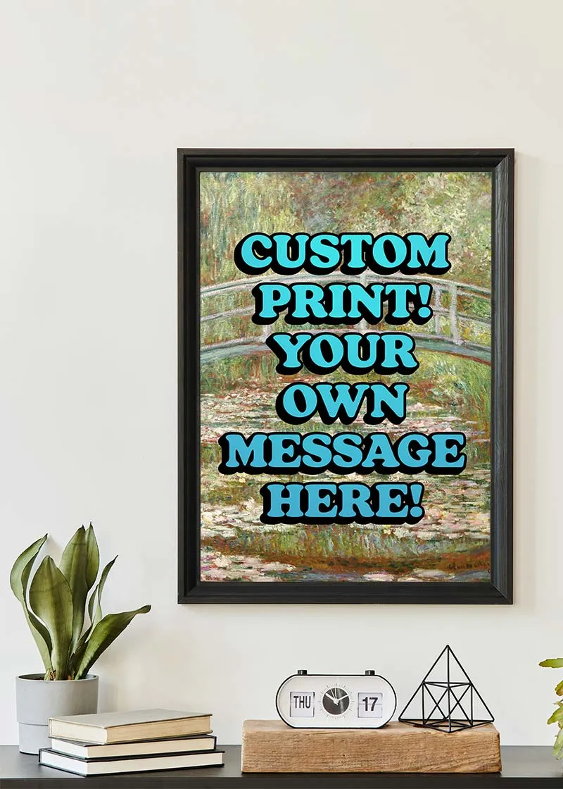 Custom Blue Bold Letters Monet Print