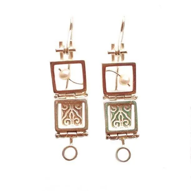 Donna D'Aquino Earrings: Double Squares with Pearls