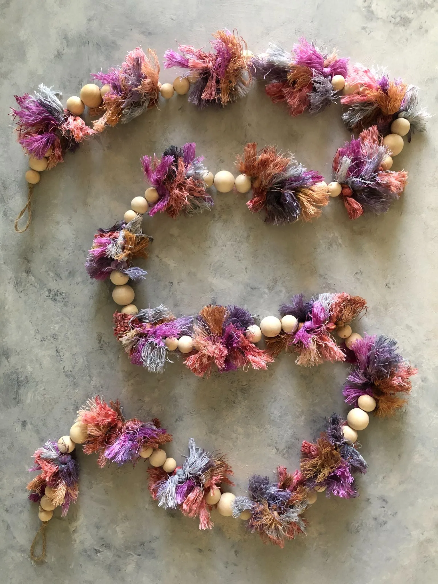 Dyed Rope and Wood Bead Garland