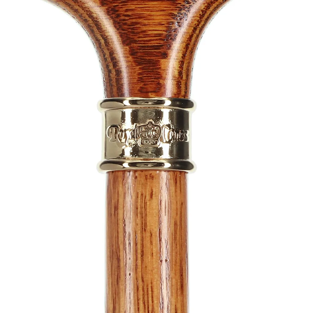 Elegant Fritz Oak Cane w/ Embossed Brass Collar
