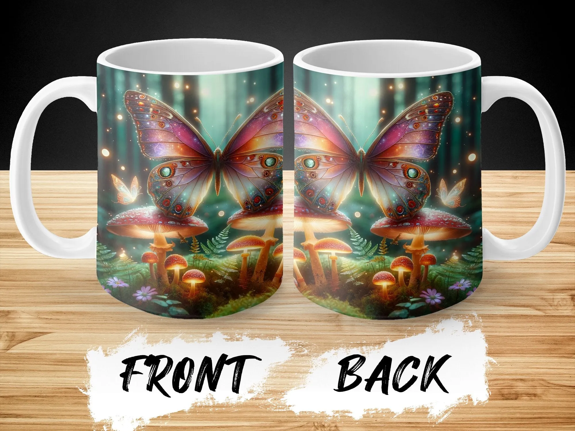 Enchanted Forest Butterfly Mug, Mystical Nature Inspired Coffee Cup, Fantasy Art Mushroom and Butterfly Magic Mug, Whimsical Home Decor