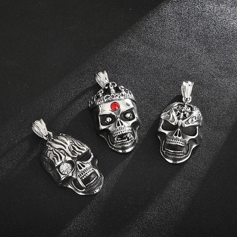 Extravagant Skull Mask Pendant - Vintage Zircon-Set Titanium Steel Ghost Head Necklace for Men