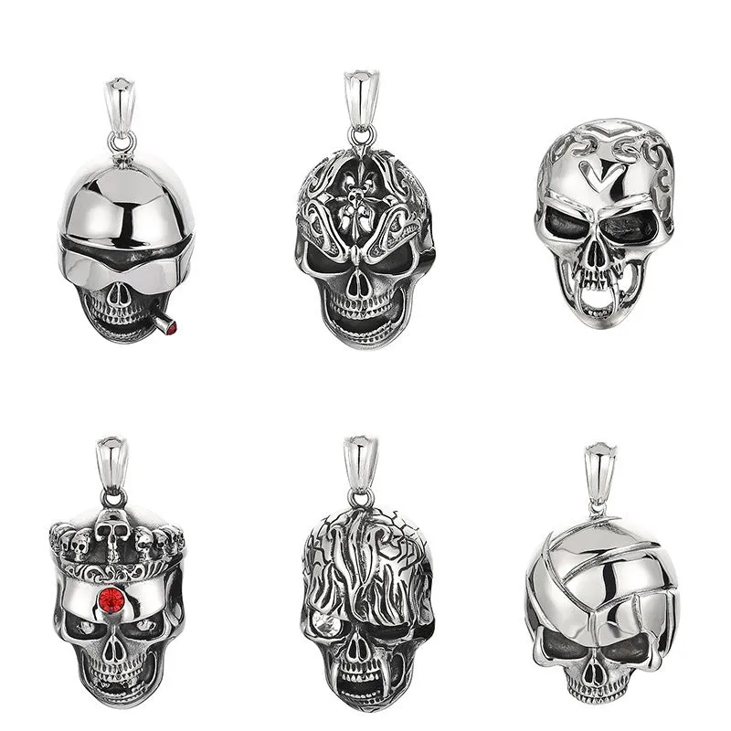 Extravagant Skull Mask Pendant - Vintage Zircon-Set Titanium Steel Ghost Head Necklace for Men