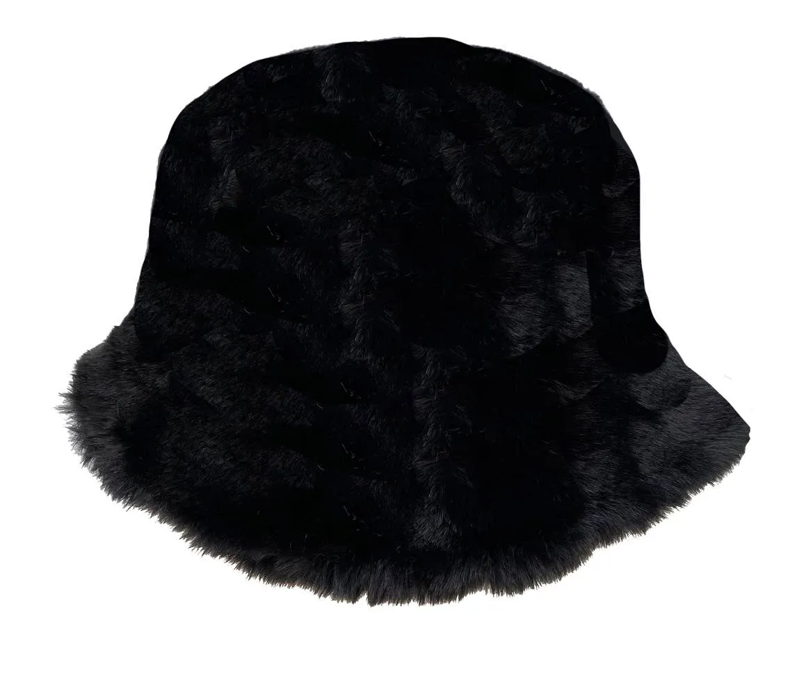 Faux Fur Bucket Hat: Black