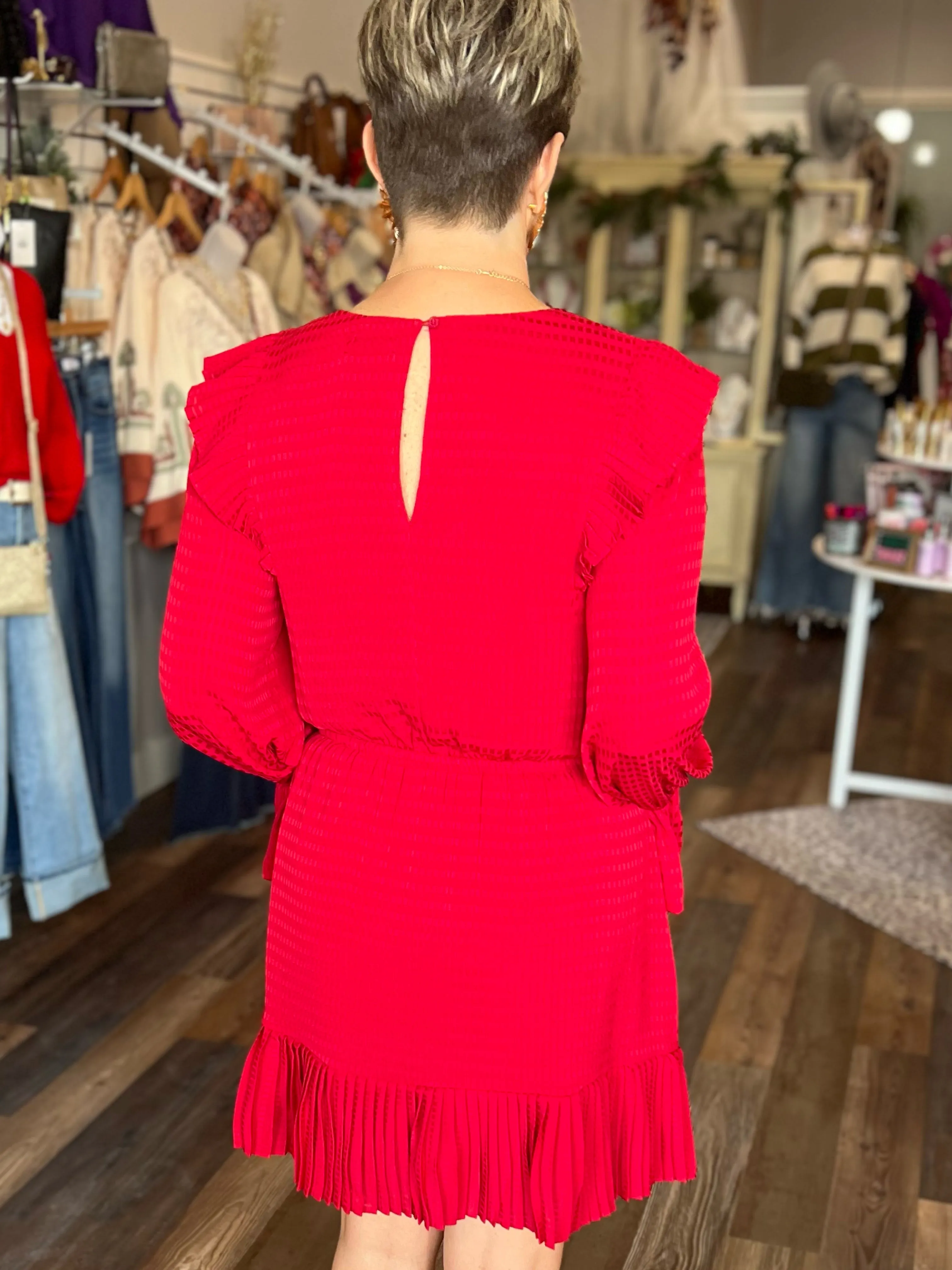 Festive Red Pleated Dress