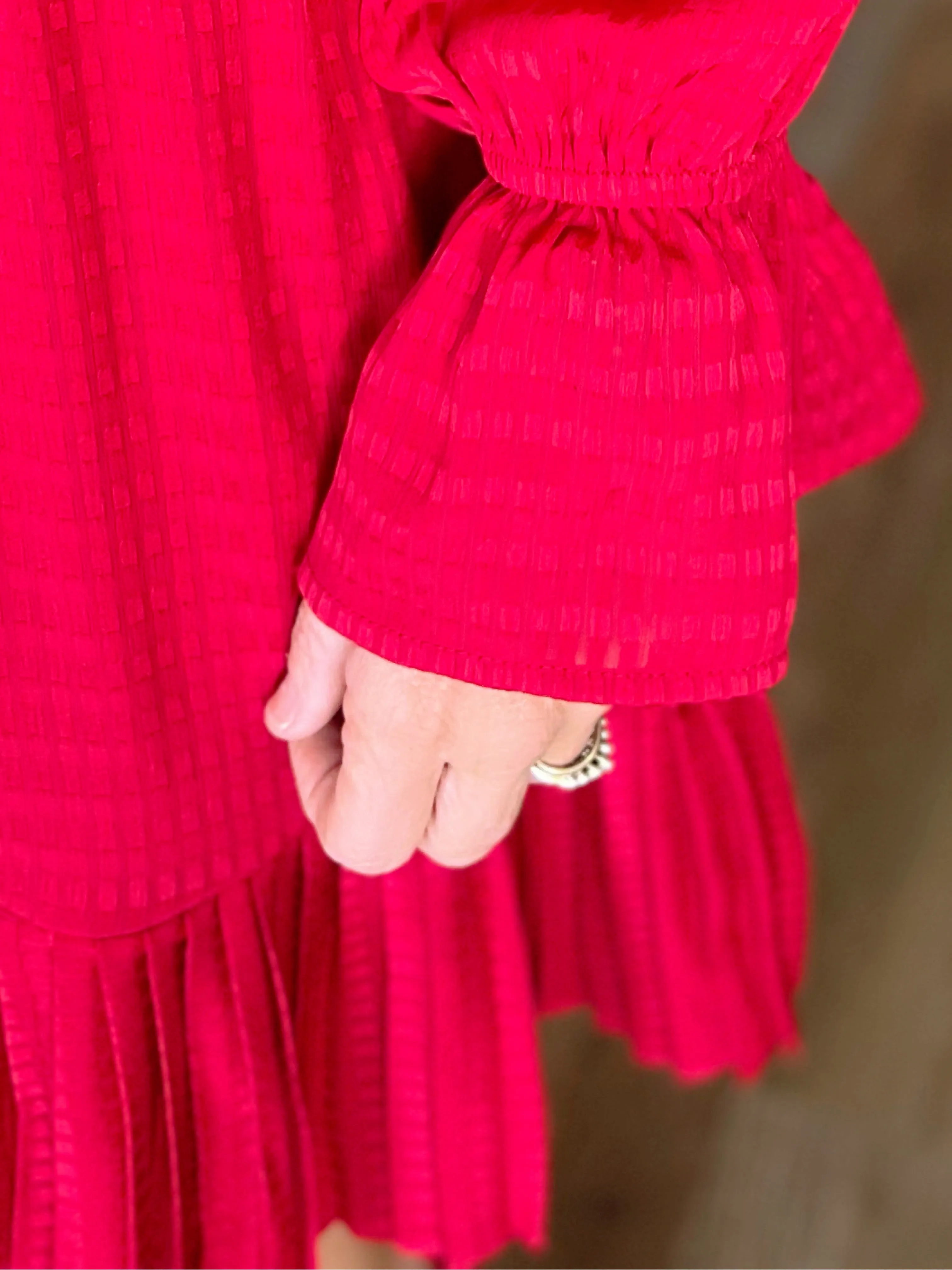 Festive Red Pleated Dress