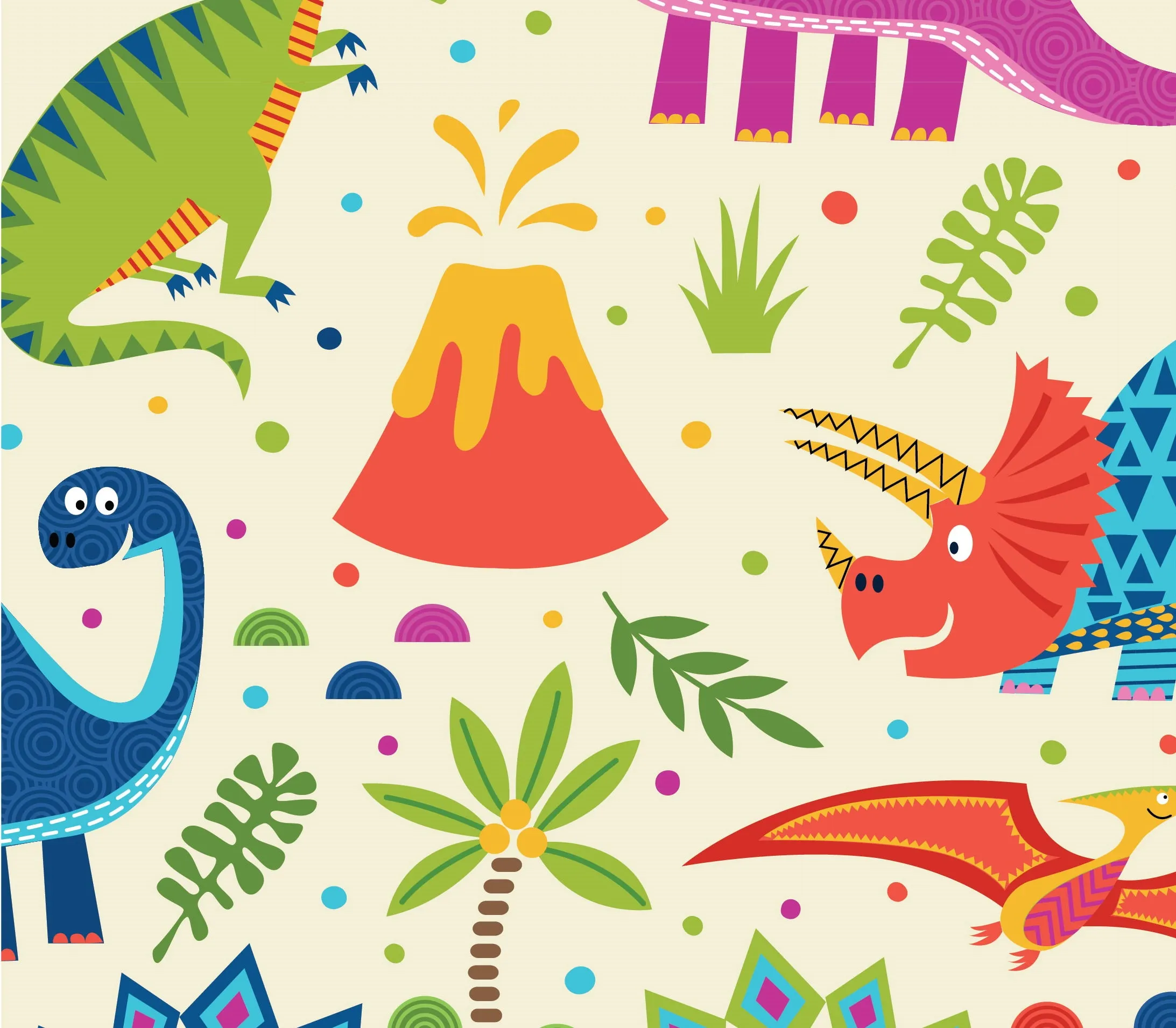 FS621 Dino World Cotton Fabric Cream