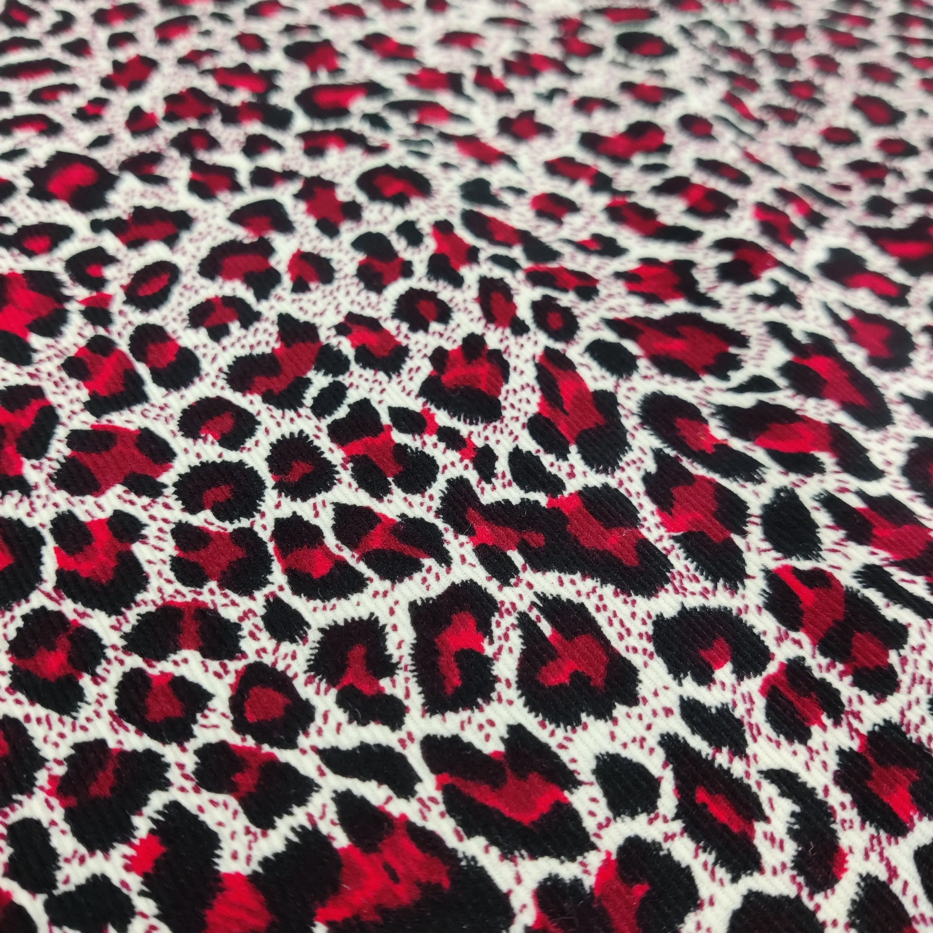 FS812_2 Leopard Spots Cord Cotton Fabric Red