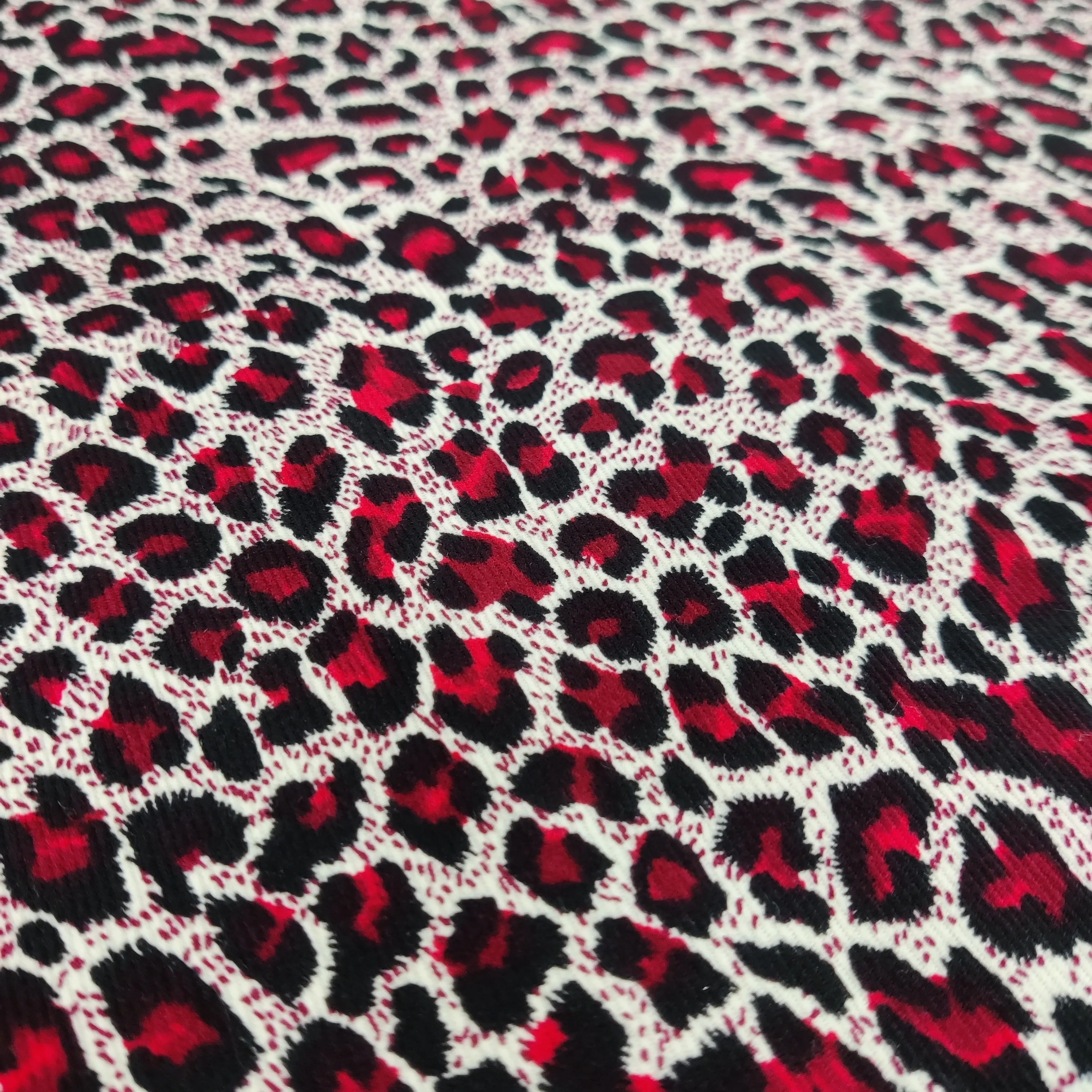 FS812_2 Leopard Spots Cord Cotton Fabric Red