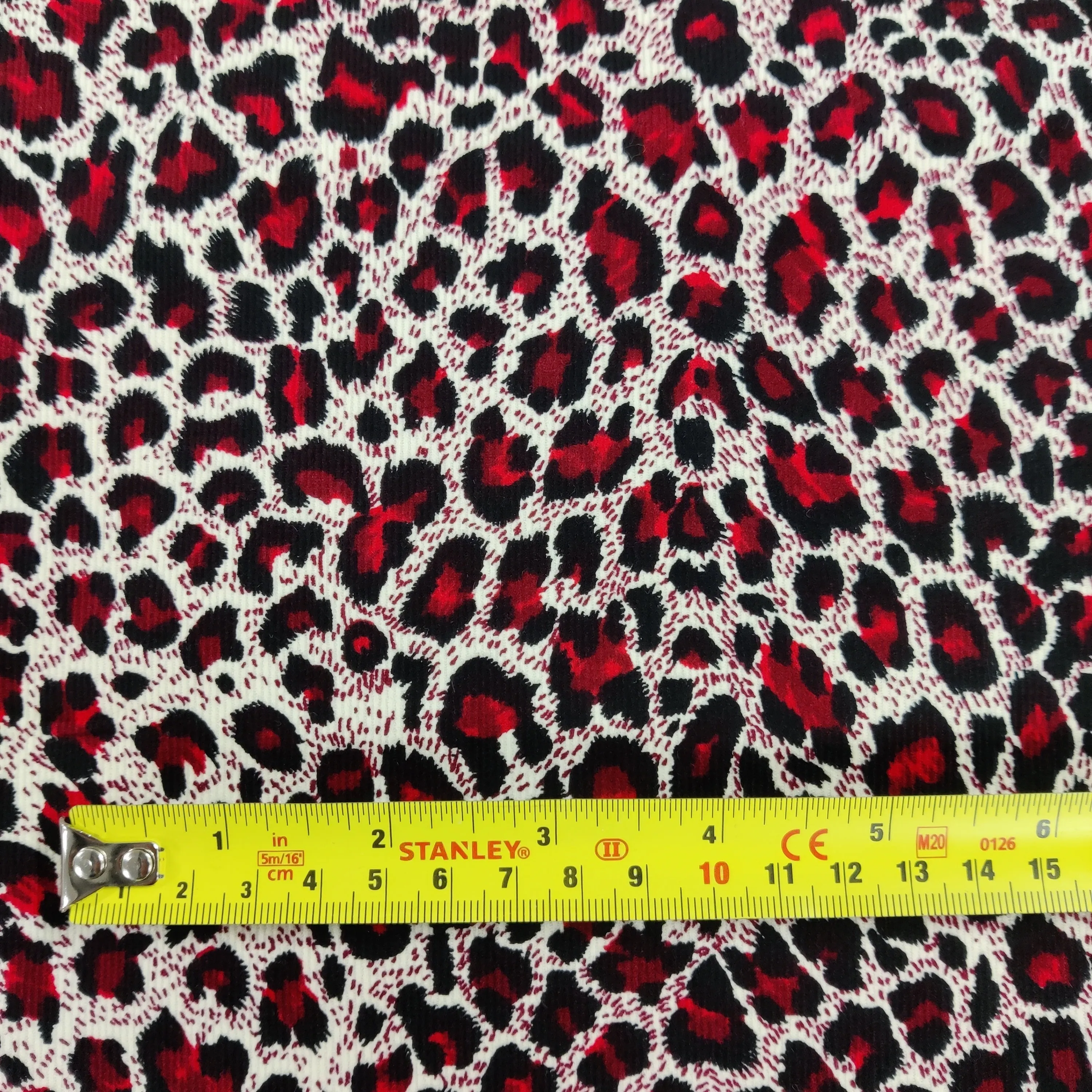 FS812_2 Leopard Spots Cord Cotton Fabric Red