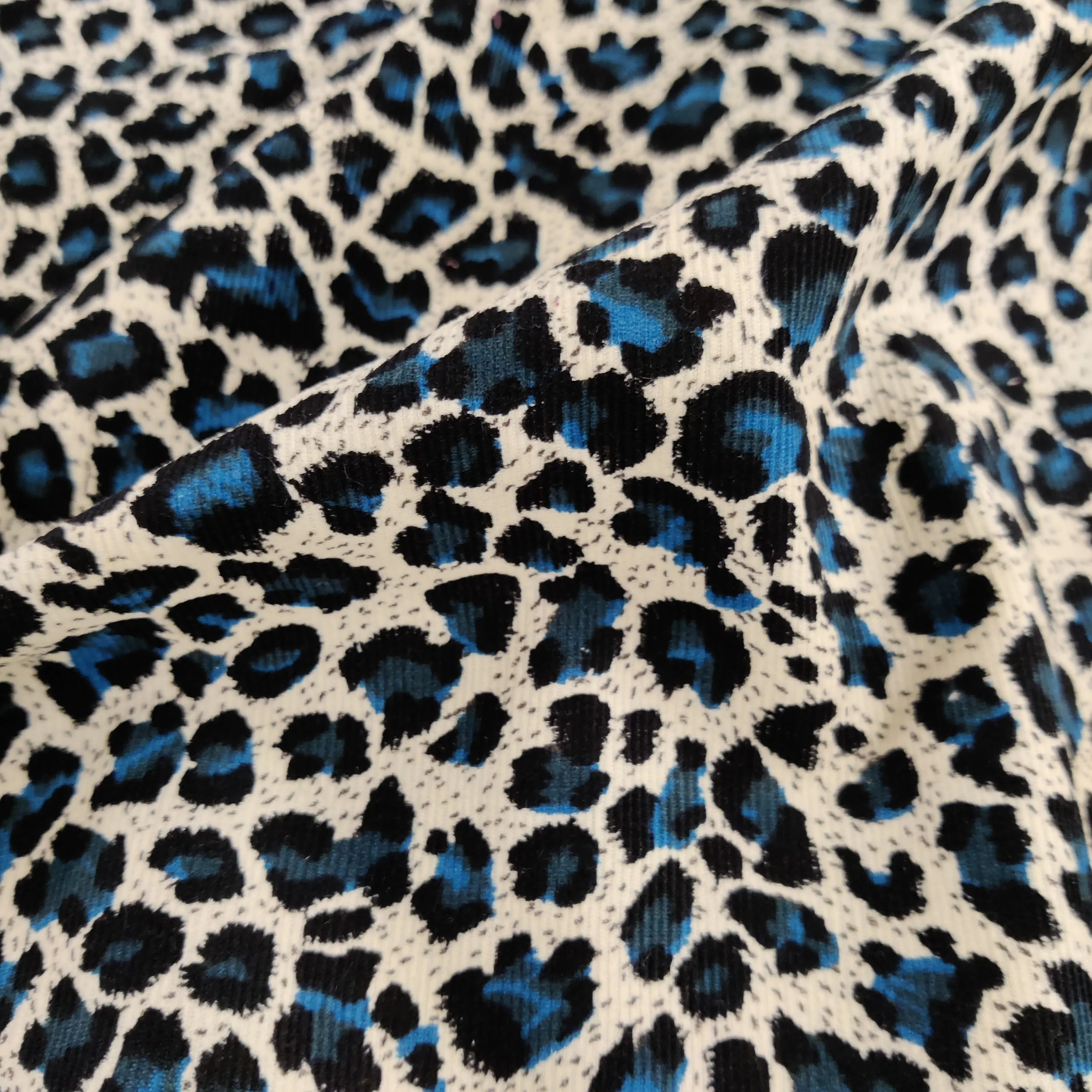 FS812_3 Leopard Spots Cord Cotton Fabric Turquoise