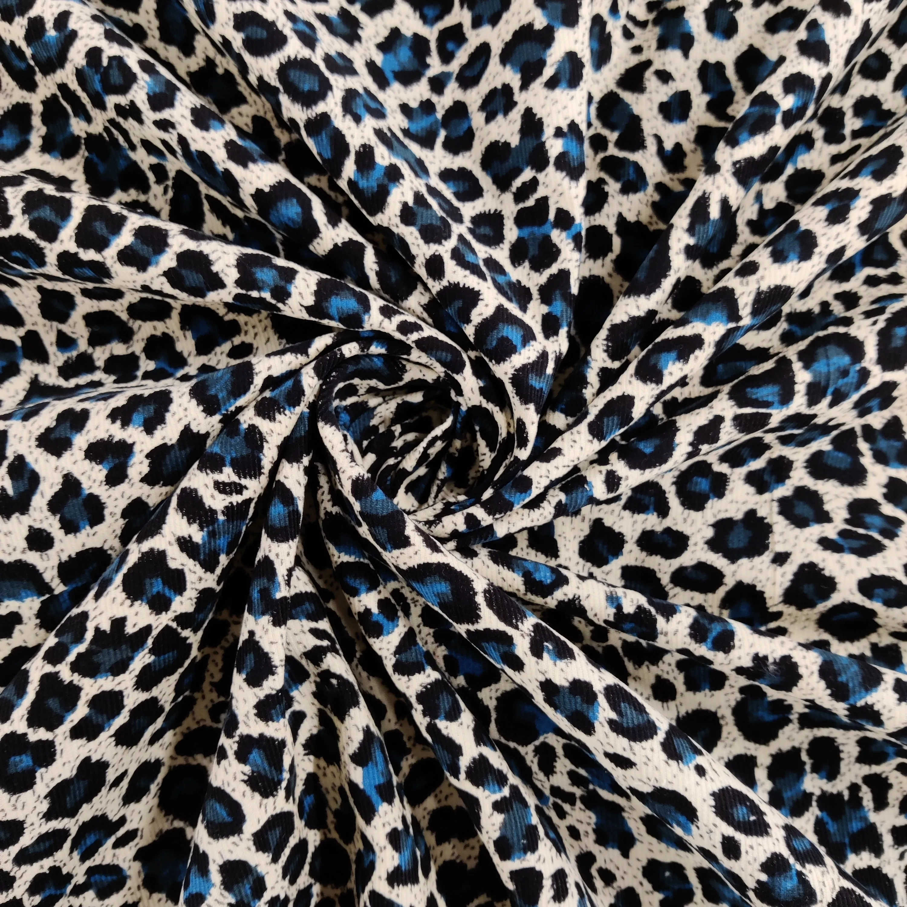 FS812_3 Leopard Spots Cord Cotton Fabric Turquoise