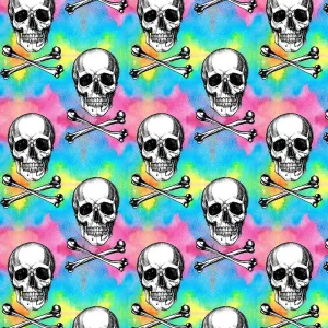 FS993 Rainbow Skulls & Crossbones Cotton Fabric Rainbow