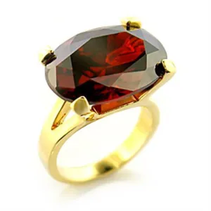 Gold Brass Ring with AAA Grade CZ in Garnet for Women Style 8X102