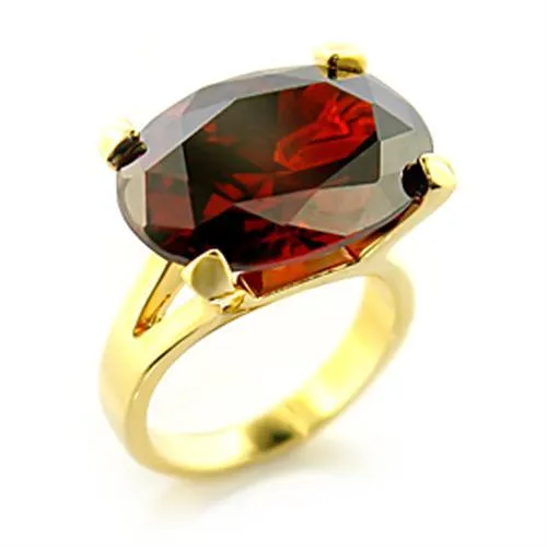Gold Brass Ring with AAA Grade CZ in Garnet for Women Style 8X102