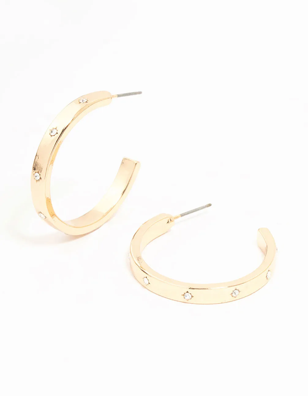 Gold Diamante Inlay Medium Hoop Earrings