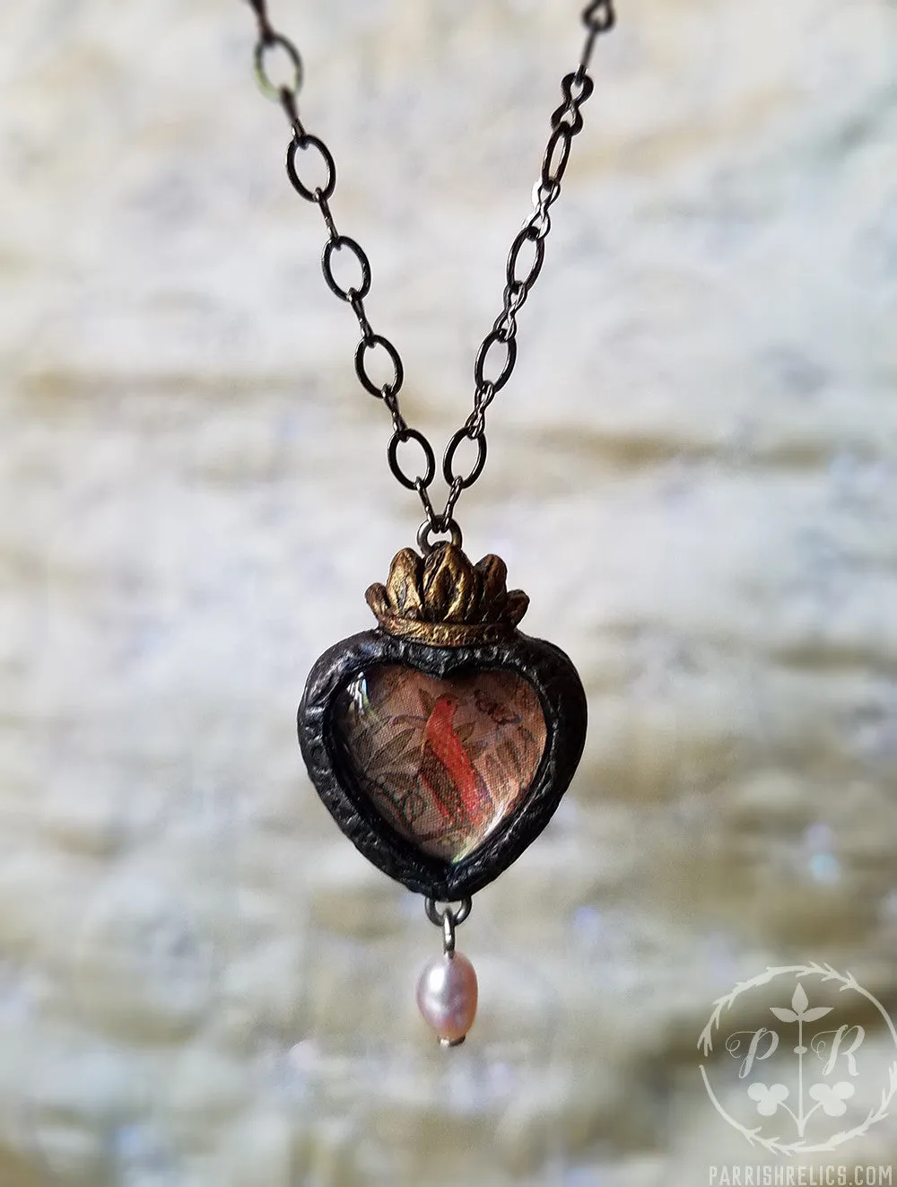 Golden Bird & Butterfly Sacred Heart ~ Pictorial Shrine Amulet