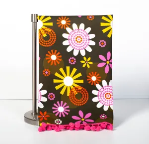 Groovy Floral Bunch Retro Kitchen Tea Towel with Trim