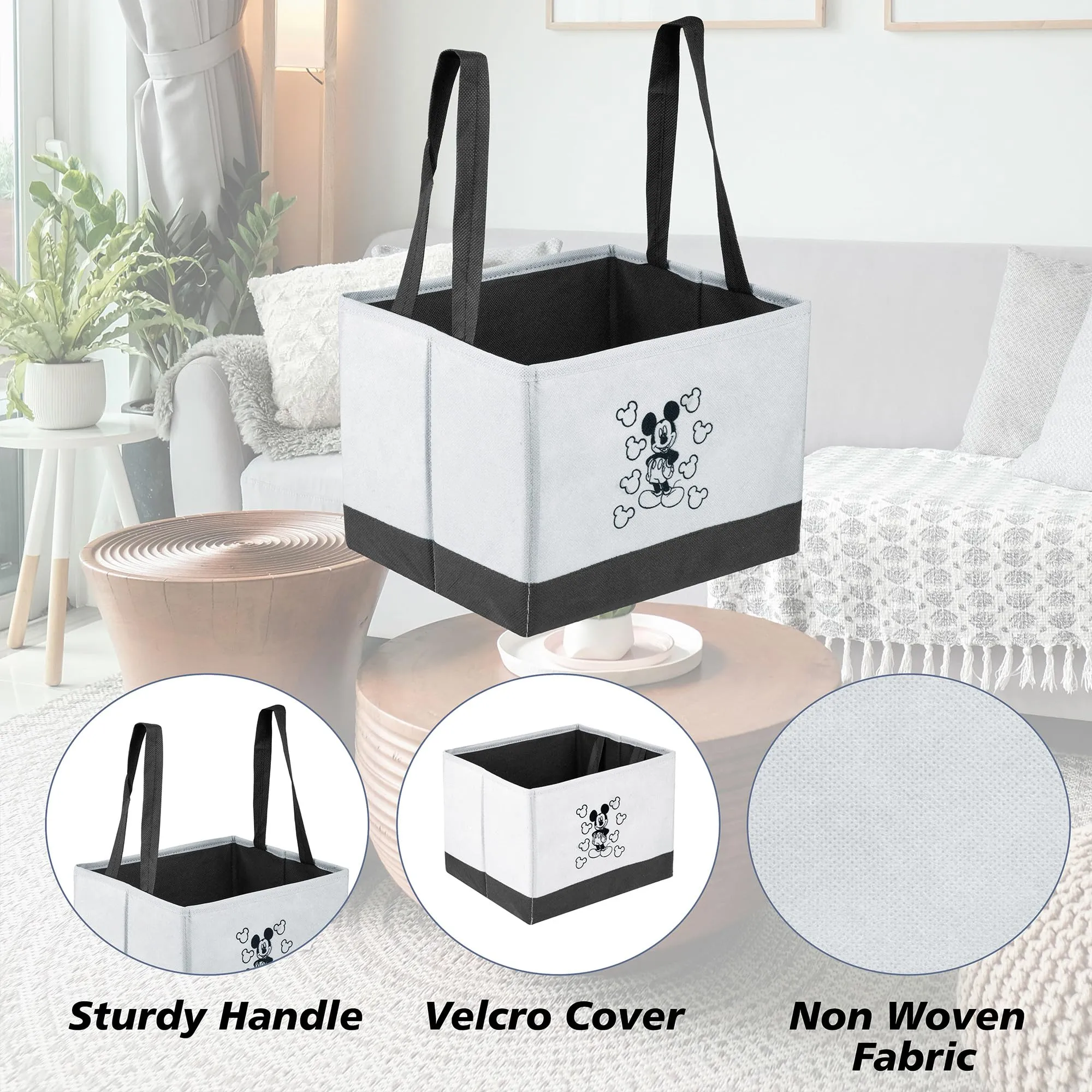 Heart Home Disney Mickey Drawer Storage Box|Storage Box for Clothes|Wardrobe Organizer for Books|Closet Box with Handle|Clothes Drawer Organizer|Small|Gray & Black