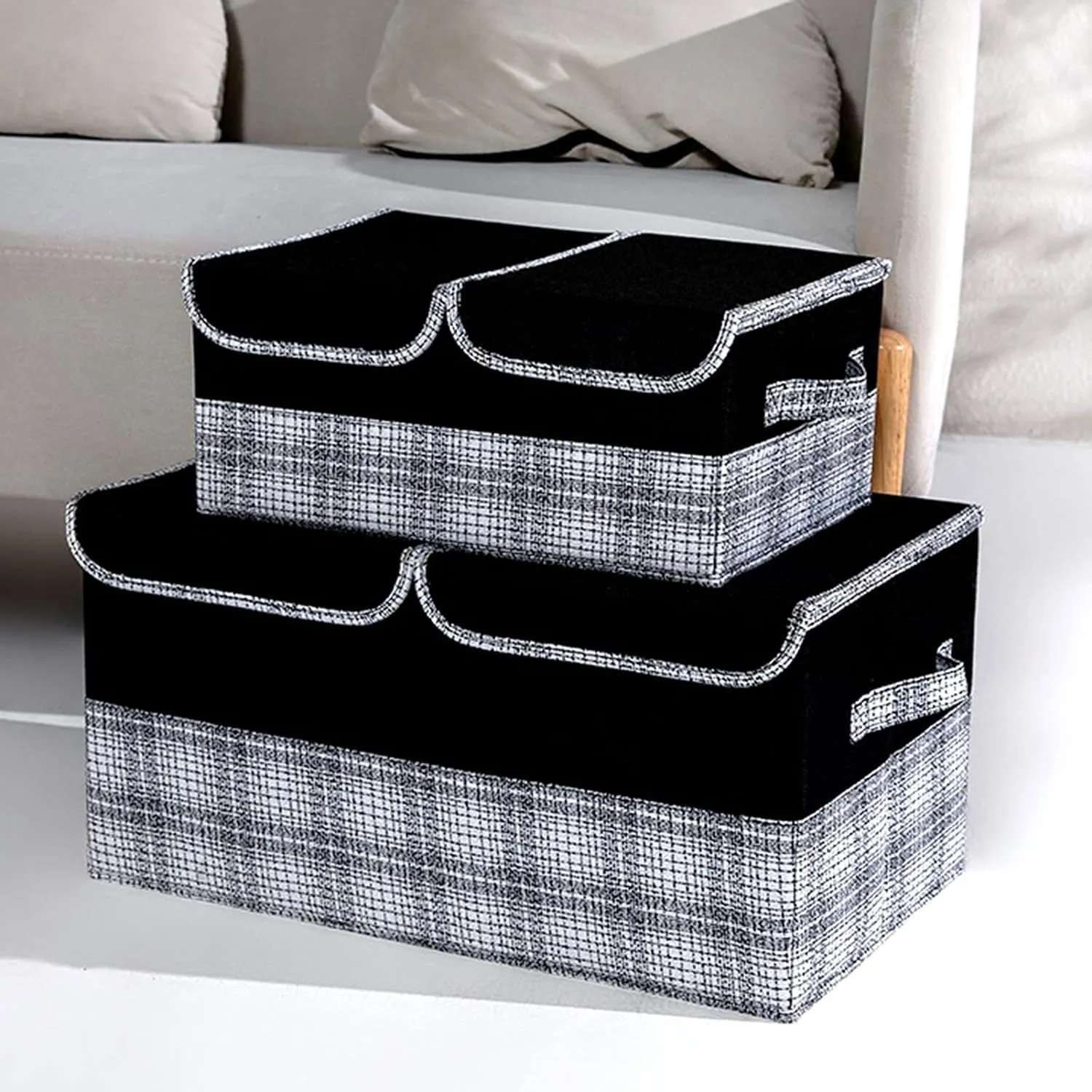 Homestic Foldable Storage Basket With Double Lid | Closet Organizer With Handle | Clothes Organizer for Wardrobe | Versatile Storage Basket For Toys-Clothes-Papers-Books-Makeups | Black